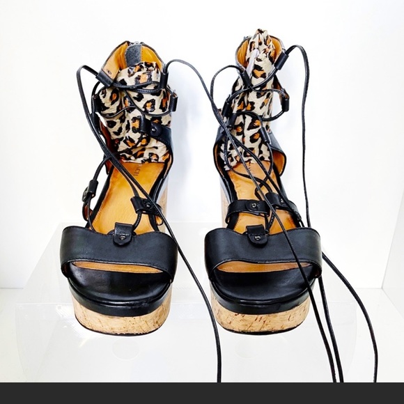 Coach “Barkley” Black Leather Platform Wedge Lace Up Sandals - Picture 5 of 9